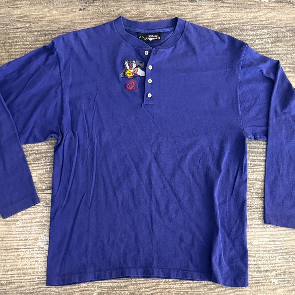 Disney vintage Lion king embroidered Rafiki purple Henley long sleeve shirt